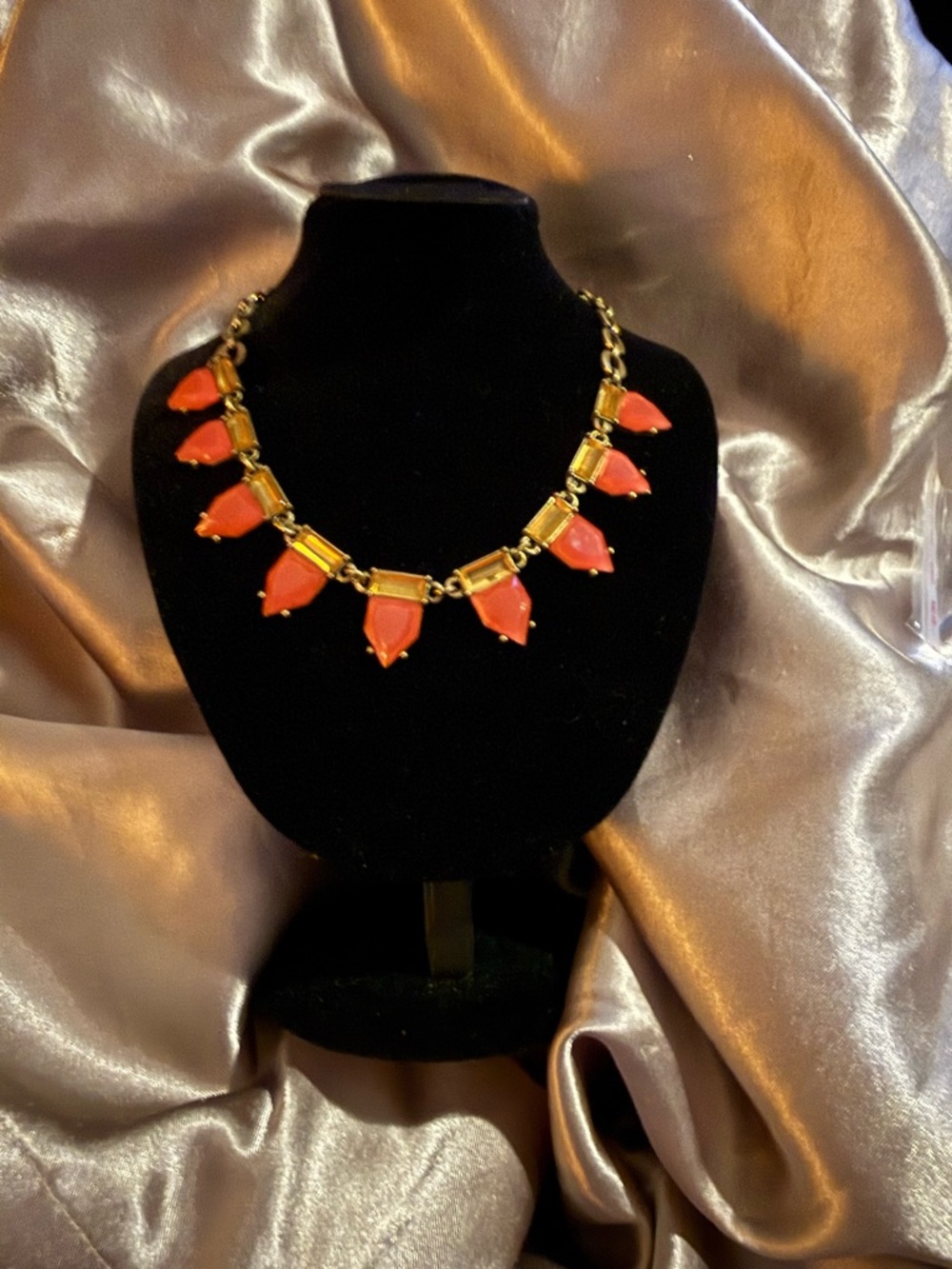 Vintage Gold-Tone Necklace with Coral Pink Pendants